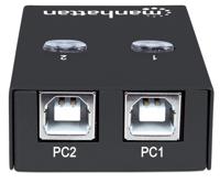 Manhattan USB-A automatische sharing switch, 2× USB-B, 480 Mbps (USB 2.0), dubbele bediening (auto-sensing of handmatig), USB-gevoed (geen externe voeding vereist), incl. 1× 1,5 m USB-A naar USB-B kabel - thumbnail