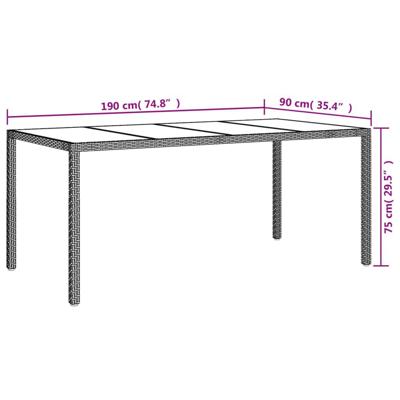 Tuintafel 190x90x75 cm gehard glas en poly rattan bruin