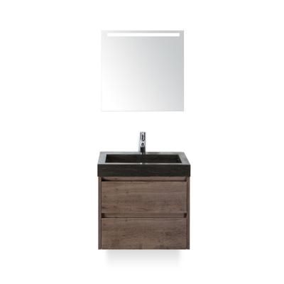Dante Badmeubelset 60 cm - Tabacco - Wastafel Hardsteen Wit Lucca - met Sence Spiegel