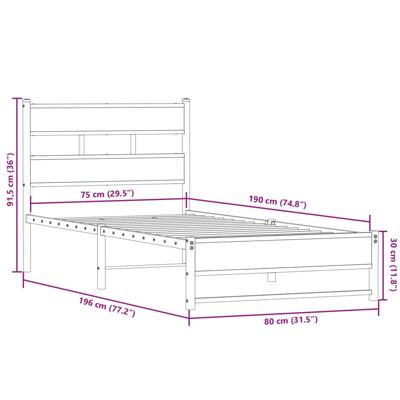 Bedframe zonder matras metaal gerookt eikenkleurig 135x190 cm Bedframe zonder matras metaal gerookt eikenkleurig 135x190 cm