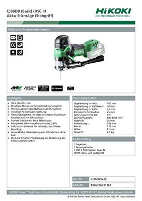Hikoki CJ36DBW2Z | 36V | Li-Ion | Accu decoupeerzaag | body | koolborstelloos in HSC III - CJ36DBW2Z Hikoki CJ36DBW2Z | 36V | Li-Ion | Accu decoupeerzaag | body | koolborstelloos in HSC III - CJ36DBW2Z