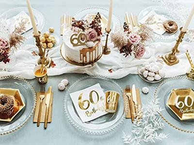 Bordjes 60th Birthday Goud - 6 stuks