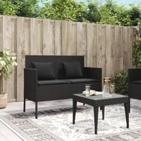 Tuinbank met kussens poly rattan zwart - thumbnail