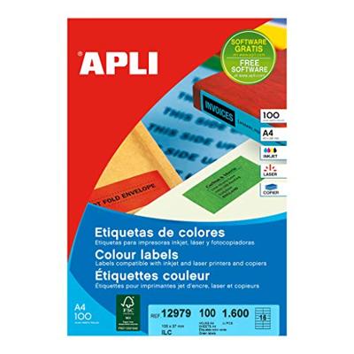 Apli Gekleurde etiketten ft 105 x 37 mm (b x h), groen, 1.600 stuks, 16 per blad, doos van 100 blad