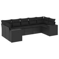 7-delige Loungeset met kussens poly rattan zwart - thumbnail