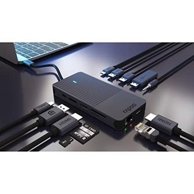 Rapoo USB-C Multiport Adapter, 12-in-1, grijs Desktop accessoire Zwart