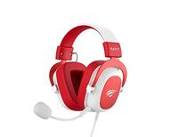 Havit Gaming-hoofdtelefoon, rood en wit, 53 mm luidspreker, omnidirectionele geluidsopname, verstelbare hoofdstraal, compatibel met gaming-apparaten, multifunctionele draadbediening, leren oorkappen - thumbnail