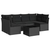 7-delige Loungeset met kussens poly rattan zwart - thumbnail