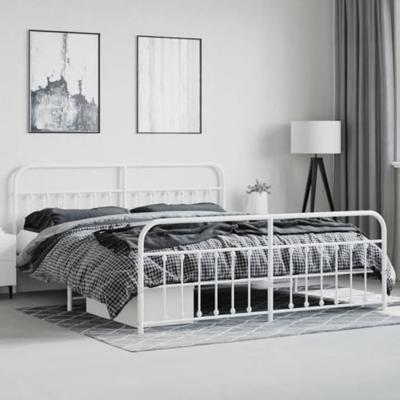 Bedframe met hoofd- en voeteneinde metaal wit 200x200 cm Bedframe met hoofd- en voeteneinde metaal wit 200x200 cm