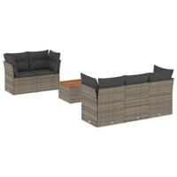 6-delige Loungeset met kussens poly rattan grijs - thumbnail