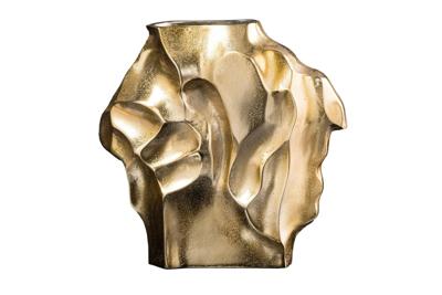 Handgemaakte vaas LIQUID 25cm goud metaal gehamerd design - 44878