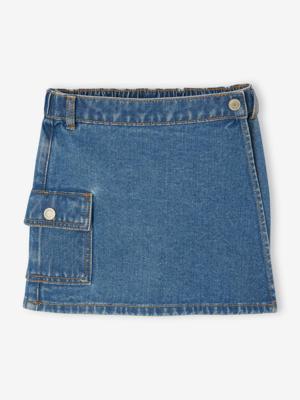 Denim broekrokje met cargozak voor meisjes middenblauw