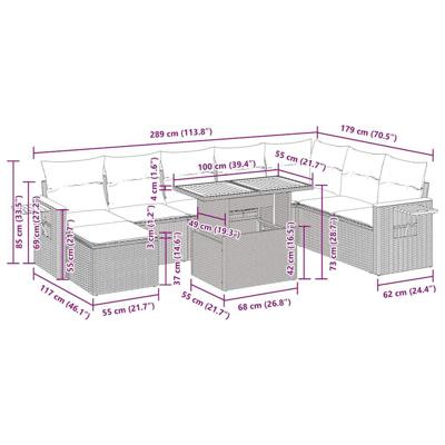 9-delige Loungeset met kussens poly rattan acacia beige