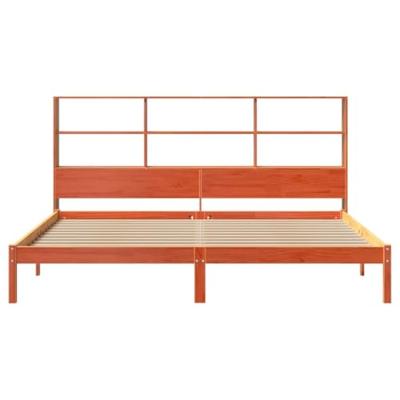 Bed met boekenkast zonder matras grenenhout wasbruin 200x200 cm