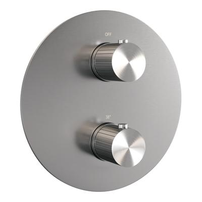 Brauer Stripe 3-weg inbouwthermostaat rond met in- en afbouwdelen RVS-kleurig geborsteld PVD