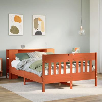 Bed met boekenkast zonder matras grenenhout wasbruin 180x200 cm