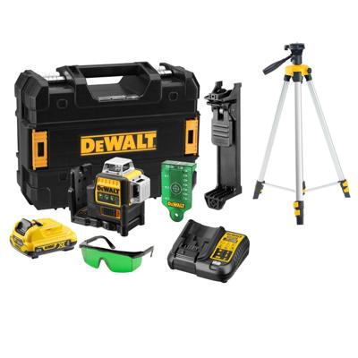 DeWALT DCE089D1GTRI Zelfnivellerende accu kruislijnlaser 3x 360˚ groen + Statief DE0881T 12V XR 2.0Ah in TSTAK