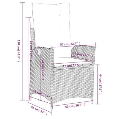 Tuinstoelen 2 st verstelbaar met kussens poly rattan lichtgrijs - thumbnail