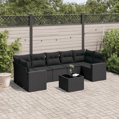 8-delige Loungeset met kussens poly rattan zwart - thumbnail