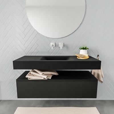 Aqua Splash Badkamermeubel AQS Ibiza 120 cm Solid Surface Wastafel Mat Zwart - Badmeubel Ibiza 120 cm Spoelbak Midden Mat Zwart (0 Kraangaten)