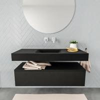 Aqua Splash Badkamermeubel AQS Ibiza 120 cm Solid Surface Wastafel Mat Zwart - Badmeubel Ibiza 120 cm Spoelbak Midden Mat Zwart (0 Kraangaten) - thumbnail