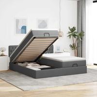 Ottoman bed met matrassen en LED's 160x200cm stof donkergrijs - thumbnail