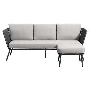 Loungebank Almeria 3-zits met hocker - antraciet