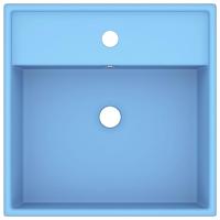 Wastafel met overloop vierkant 41x41 cm keramiek mat lichtblauw - thumbnail