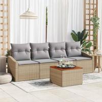 Tuinbankenset met opslag 5 pcs Beige en Licht Grijs poly rattan - thumbnail