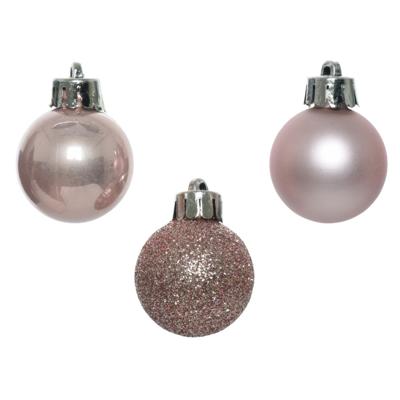 Decoris kerstballen set plastic 14st Poederroze 3cm