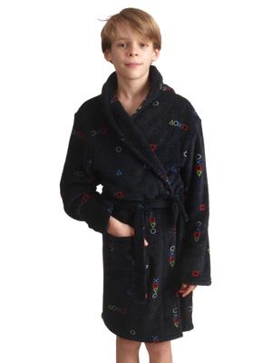 Zwarte kinderbadjas spelcomputer - fleece-140