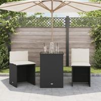 3-delige Bistroset met kussens poly rattan zwart - thumbnail