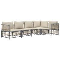 5-delige Loungeset met kussens poly rattan antracietkleurig - thumbnail