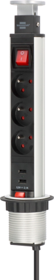 Brennenstuhl Tower Power stekkerdoos met USB | 3-voudig | 2m H05VV-F 3G1,5 | Met schakelaar - 1396201013