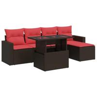 6-delige Loungeset met kussens poly rattan acacia bruin - thumbnail