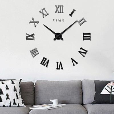 Slaapkamer huis decoratie frameless Romeinse cijfers grote DIY muur sticker Mute klok grootte: 100 * 100cm (zwart)