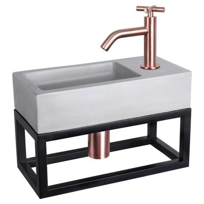 Differnz Ravo fonteinset beton lichtgrijs kraan kruis rood koper 38.5 x 18.5 x 9 cm met handdoekrek