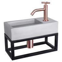 Differnz Ravo fonteinset beton lichtgrijs kraan kruis rood koper 38.5 x 18.5 x 9 cm met handdoekrek - thumbnail