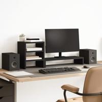 VidaXL Monitorstandaard met bureau-organizer bewerkt hout zwart - thumbnail