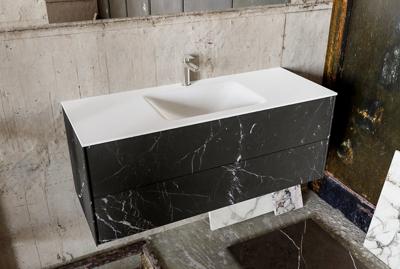 Badkamermeubel Kivi Hangend 120x47x45cm Porcelenato Black Solid Surface Wastafel 1 Kraangat Midden met 2 Lades Badkamermeubel Kivi Hangend 120x47x45cm Porcelenato Black Solid Surface Wastafel 1 Kraangat Midden met 2 Lades