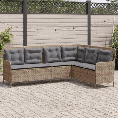 Tuinbank met kussens L-vormig poly rattan beige Tuinbank met kussens L-vormig poly rattan beige