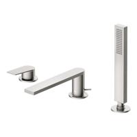 Badrandkraan Tres Project 1-Hendel Rechte Uitloop 18 cm met Omstel en Handdouche RVS - thumbnail