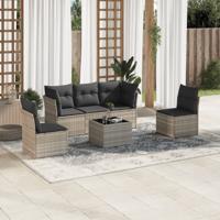 5-delige Loungeset met kussens poly rattan lichtgrijs - thumbnail