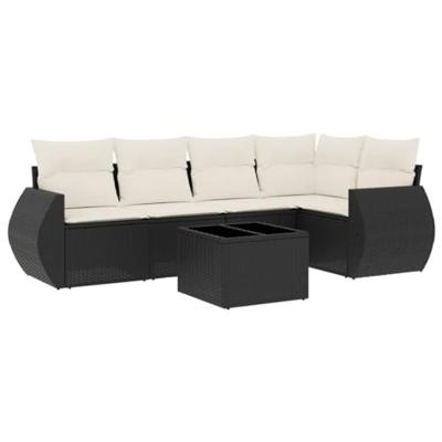 6-delige Loungeset met kussens poly rattan zwart