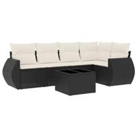 6-delige Loungeset met kussens poly rattan zwart - thumbnail