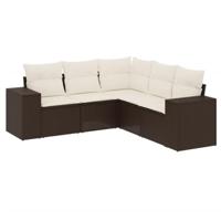 5-delige Loungeset met kussens poly rattan bruin - thumbnail