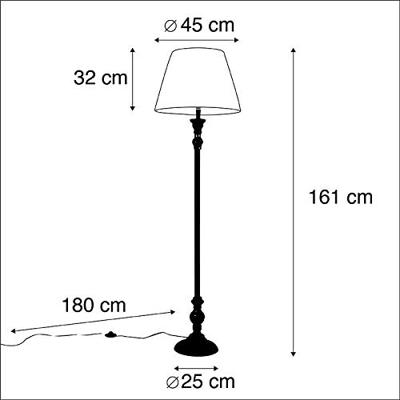 QAZQA Vloerlamp zwart met plisse kap wit 45 cm - Classico