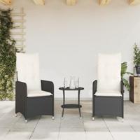 Tuinstoelen 2 st verstelbaar met tafel poly rattan zwart - thumbnail