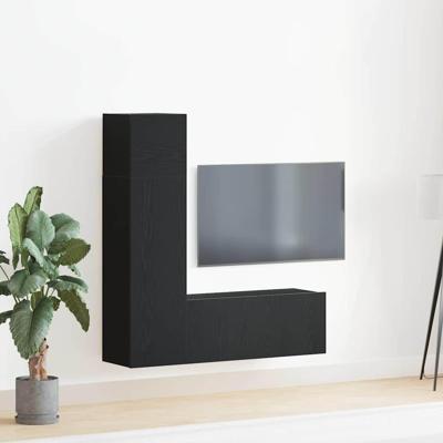 Tv-meubelset 3 pcs Zwart eiken 130.5 x 30 x 140 cm Bewerkt hout