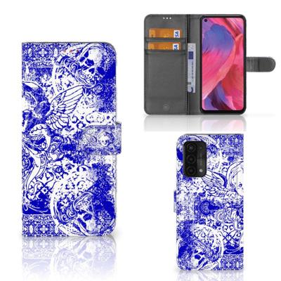 Telefoonhoesje met Naam OPPO A54 5G | A74 5G | A93 5G Angel Skull Blauw | Portemonnee hoesje Telefoonhoesje met Naam OPPO A54 5G | A74 5G | A93 5G Angel Skull Blauw | Portemonnee hoesje